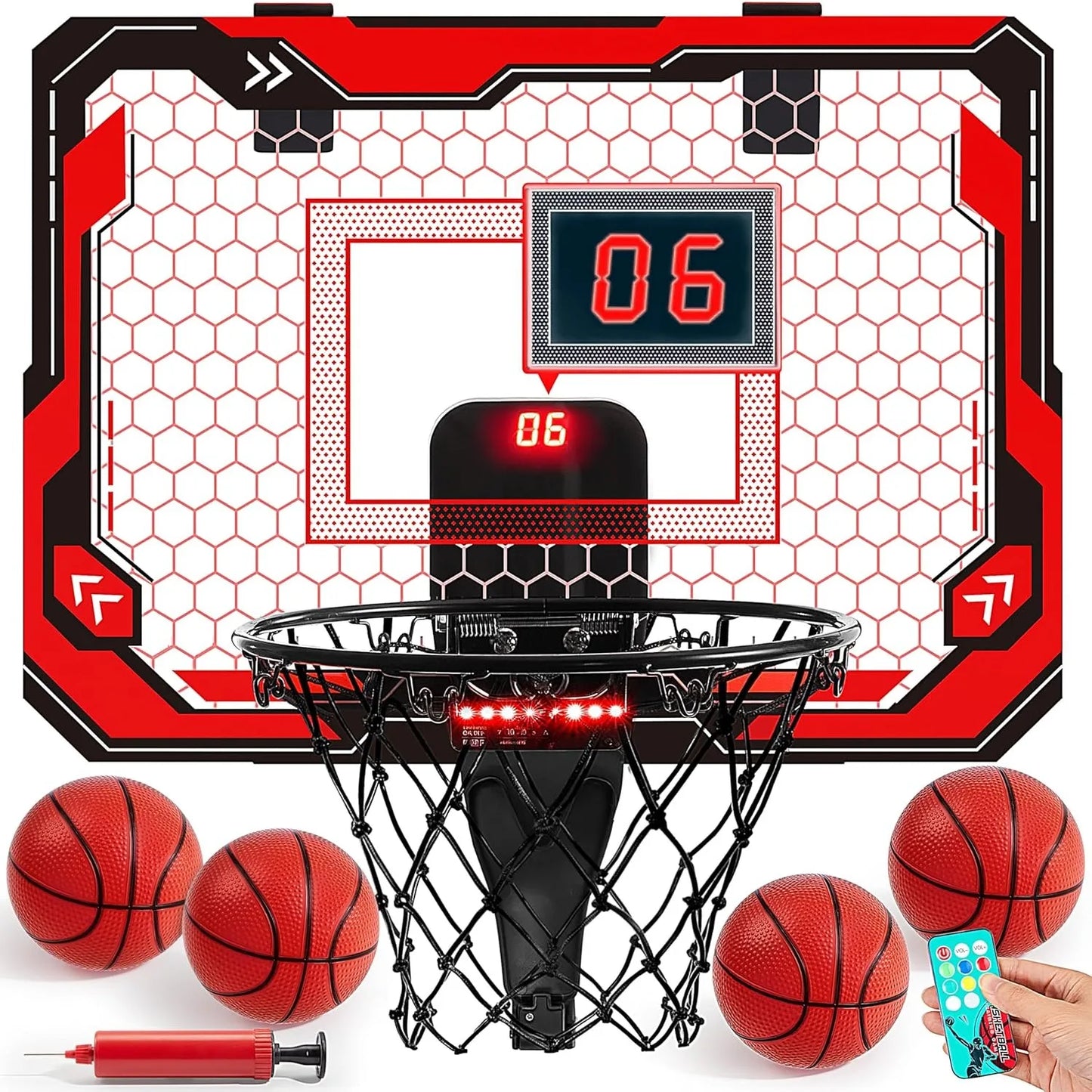 Mini Indoor Basketball Hoop Light Up Over The Door Basket Ball Hoop for Kids with 4 Balls