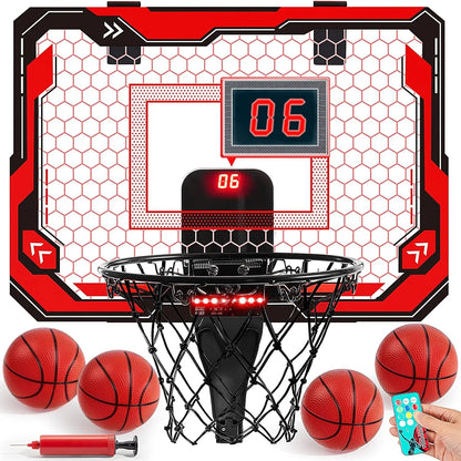 Mini Indoor Basketball Hoop Light Up Over The Door Basket Ball Hoop for Kids with 4 Balls