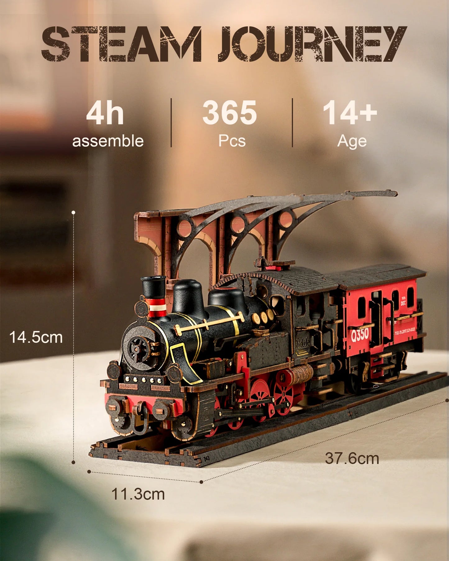 3D Wooden Puzzle Traditional Rolife Steam Journey Train Model