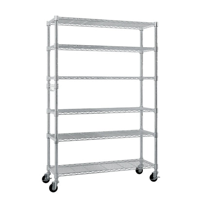6-Tier Adjustable Metal Shelf with Wheels
