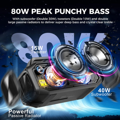 Bluetooth Wireless, 80W Portable Outdoor Speakers