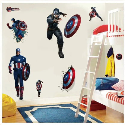Spiderman, Captain America, Hulk Heroes Wall Stickers For Kids Room Cartoon Movie Mural Art Decals