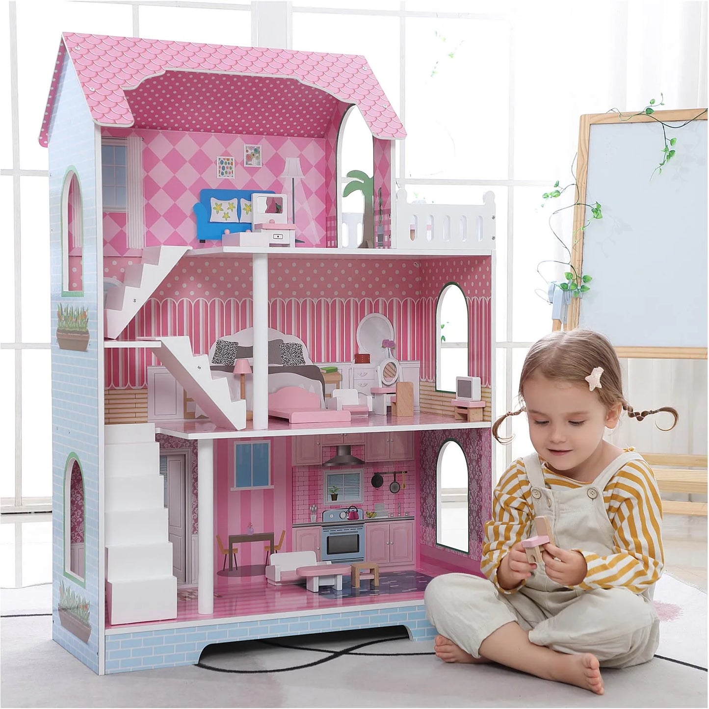 3 Tier Kids Wooden Dollhouse