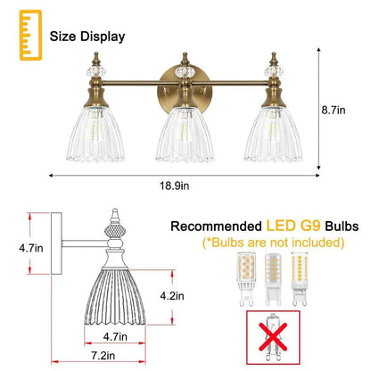 18.9 Inch Brushed Gold Vanity Lights over Mirror, Brown Bronze Wall Sconce with Glass Shade