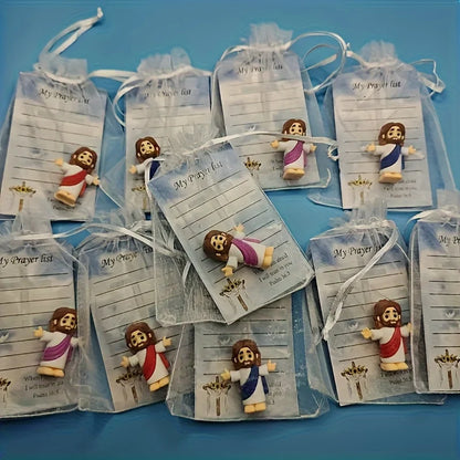 30pc mini Jesus statue & prayer card pack. "My Lord My God My Savior" keepsake.
