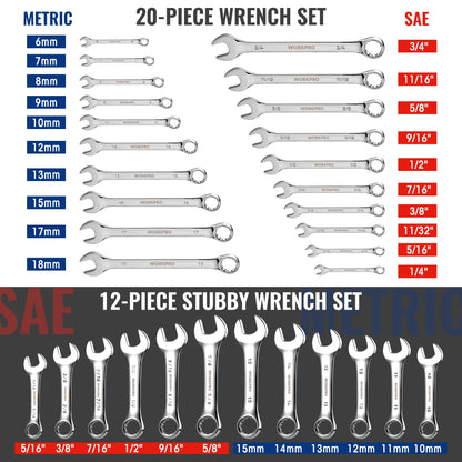 32-Piece SAE & Metric Combination Wrench Set,