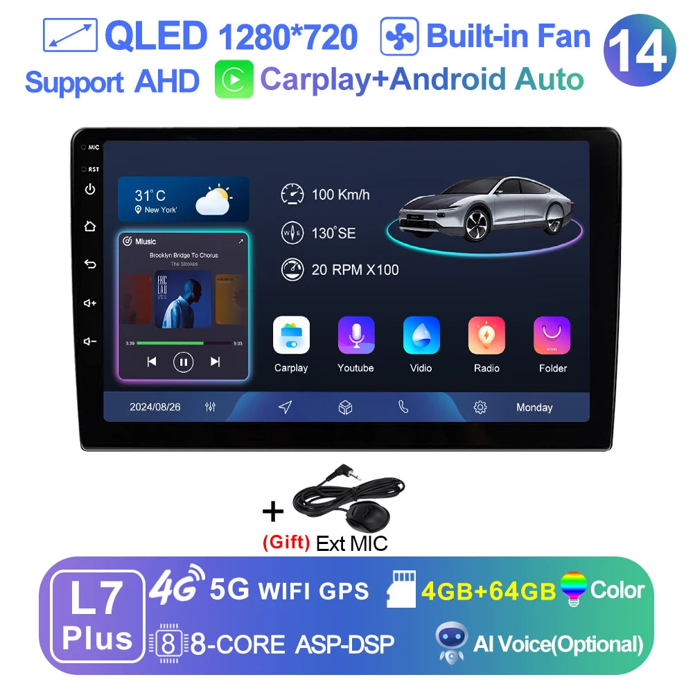 9 inch Wireless Carplay 2din Android 15 Car Radio and Multimedia Video Player