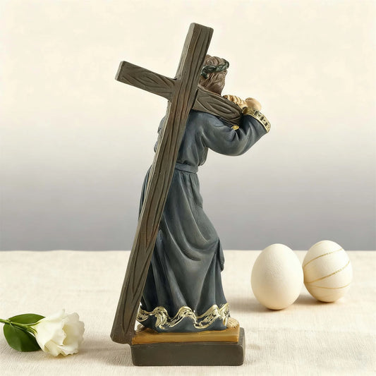Vintage Resin Jesus With the Cross Statue Sculpture for Home or Office Décor