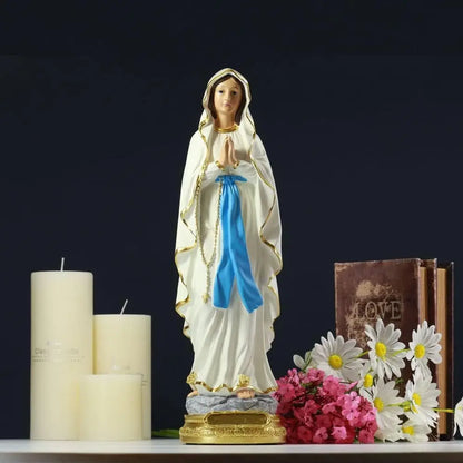 15.3 inch Lourdes Virgin Mary Statue, Catholic Blessed Mother Resin Figurine for Home & Church, Prayer and Decor Gift