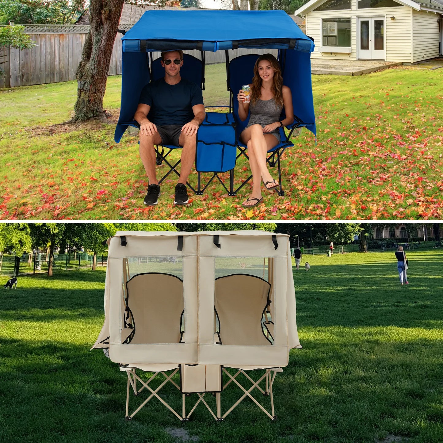 Double Outdoor Camping Chair with Canopy