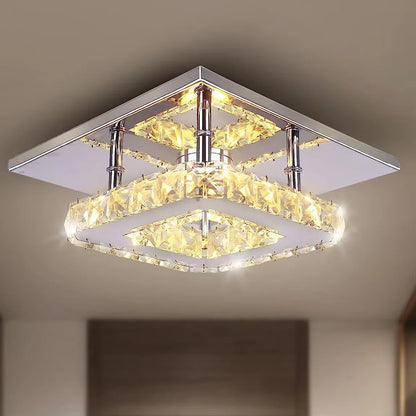 Small LED Chandelier Semi Flush Mount Ceiling Crystal Lamp for Bedrooms, Dinning Rooms, Hallway (Warm)