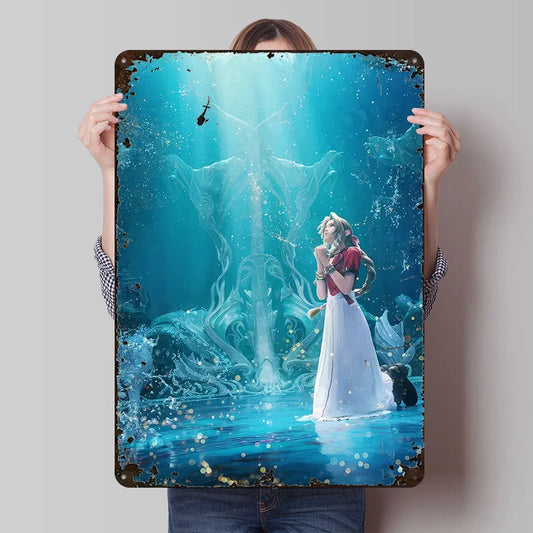 Final Fantasy VII: Aerith Metal Poster Sign Wall Art Custom Tin Sign for Home Decoration