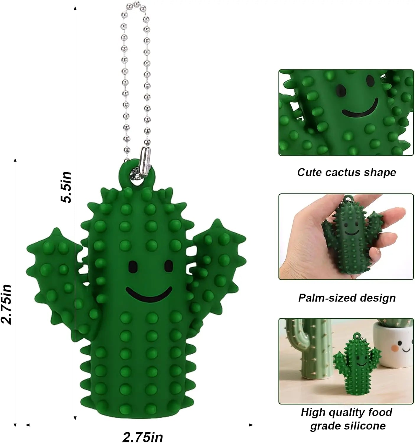Silicone Cactus Pain Fidget Toy for Adults - Stress Relief Sensory Keychain, Green Novelty Gift