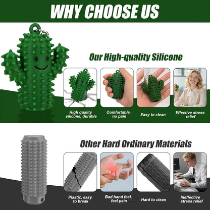 Silicone Cactus Pain Fidget Toy for Adults - Stress Relief Sensory Keychain, Green Novelty Gift