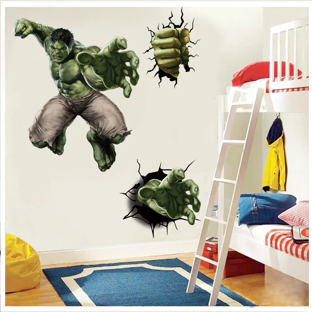 Spiderman, Captain America, Hulk Heroes Wall Stickers For Kids Room Cartoon Movie Mural Art Decals