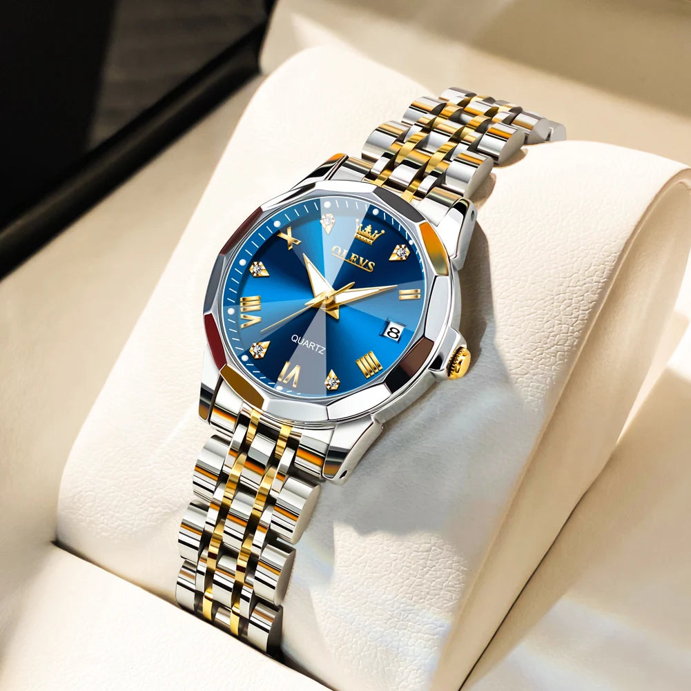 Ladies Waterproof Stainless Steel Luminous Dial and Date Quartz Watch