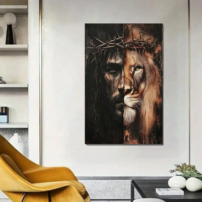 Jesus And Lion Framed Canvas Wall Art