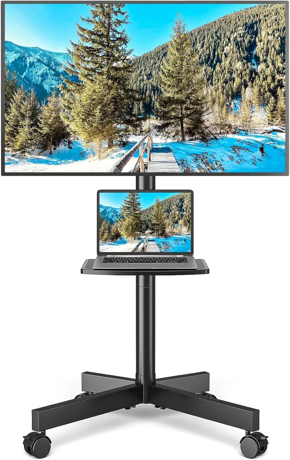 Universal Rolling TV Stand with Shelf for 23-65 inch TVs up to 88lbs, Adjustable Height & Tilt, Silent Wheels