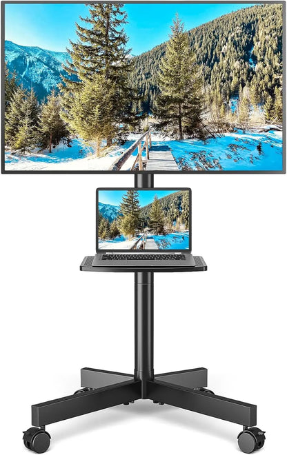Universal Rolling TV Stand with Shelf for 23-65 inch TVs up to 88lbs, Adjustable Height & Tilt, Silent Wheels