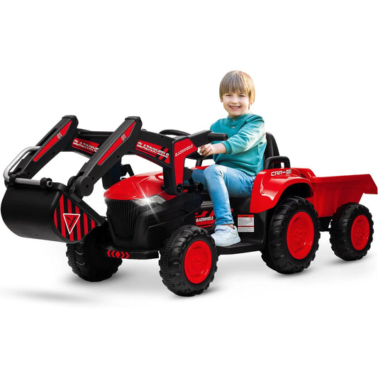 12V 3 in 1 Kids Ride On Excavator & Tractor with Detachable Trailer