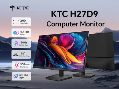 27 Inch Computer Monitor - QHD (2560 x 1440) Display, Up to 120Hz Monitor, IPS Panel H27D9