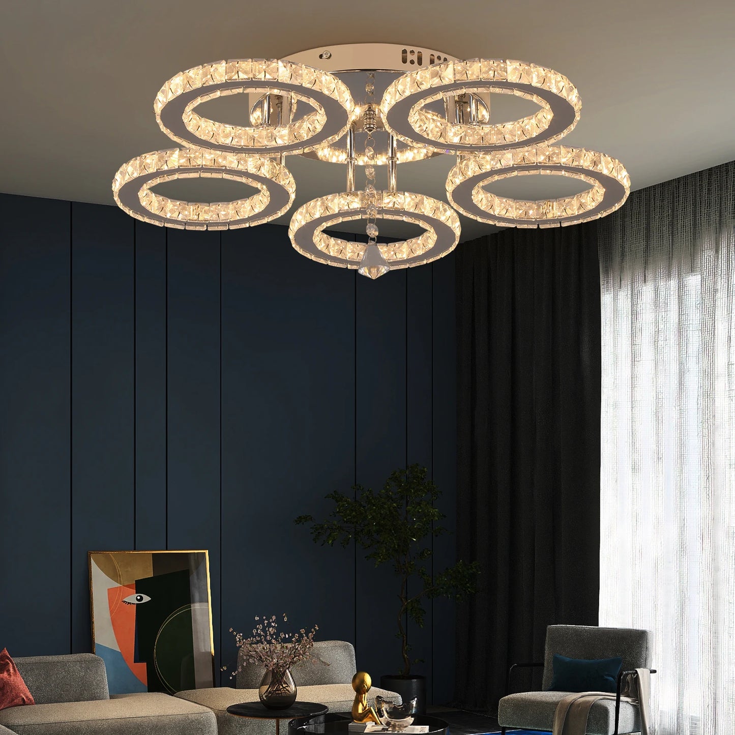 Crystal LED Ceiling Chandelier With Remote Control