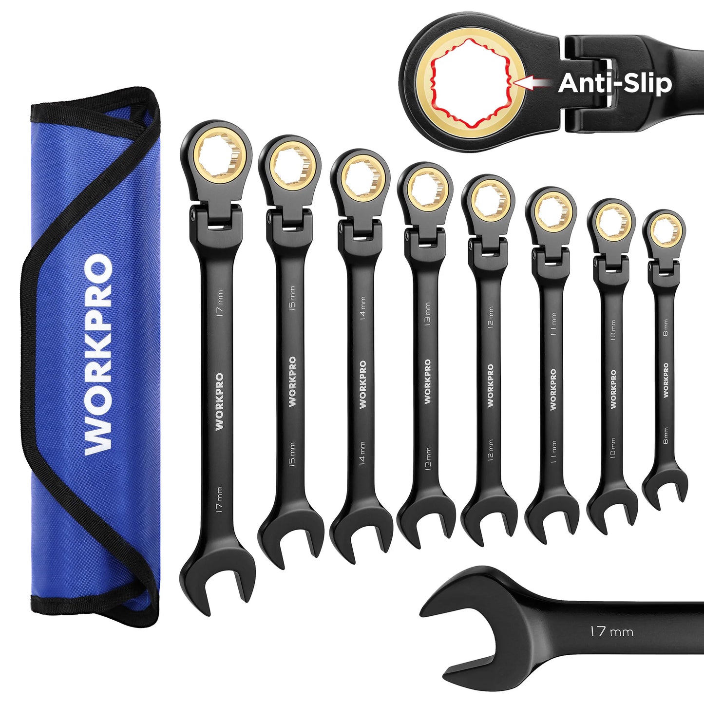8pcs Flex-Head Ratcheting Combination Wrench Set SAE 5/16-3/4 in