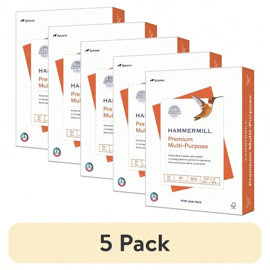 5-Pack 8.5x11 White 20lb,  Premium Multipurpose Paper
