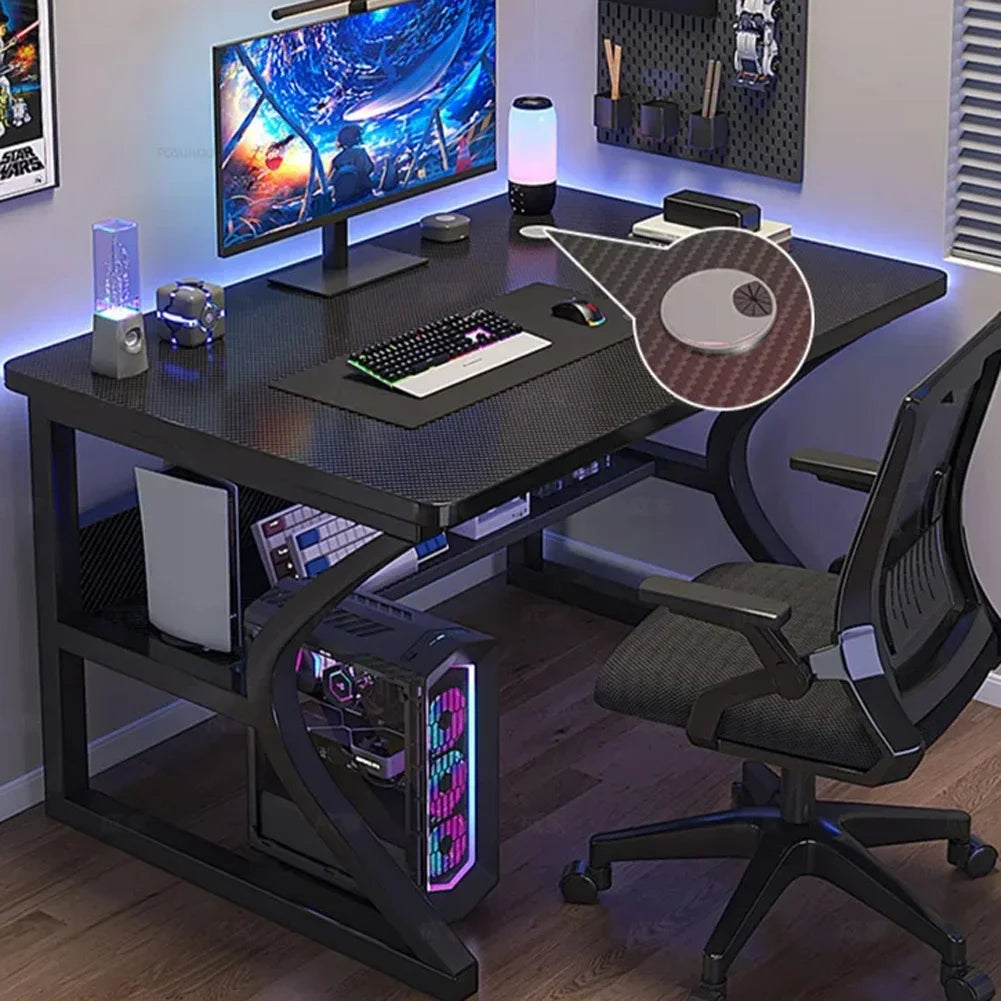 80x50x75cm Modern Large Home Office Desk, Simple Executive Writing Table with Storage, Metal Wooden Study Work PC Gaming Table