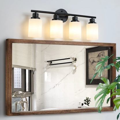 Modern 4/5/6 Vanity Bathroom Mirror Lights, With Frosted White Glass Lampshades and Black Iron Frame