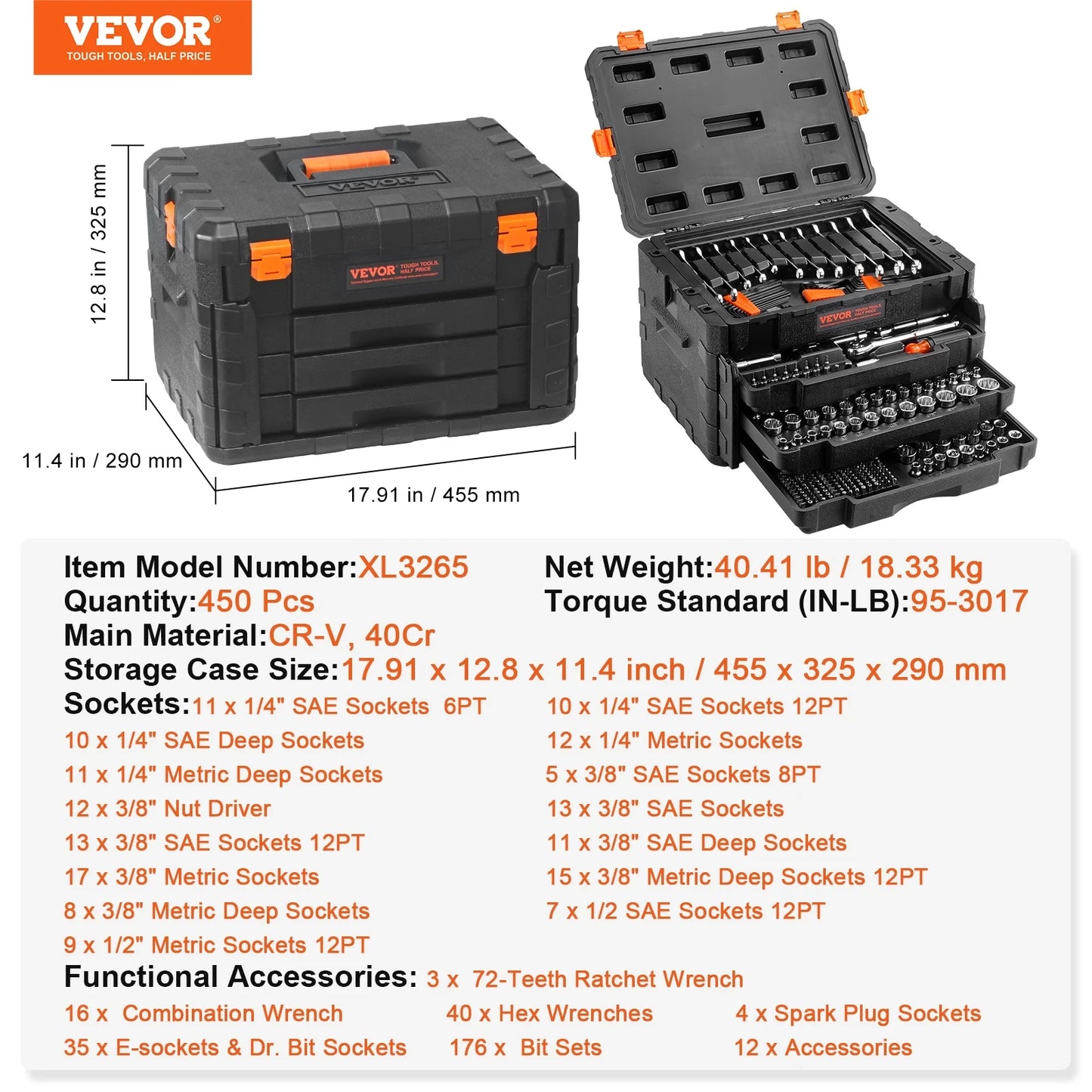 450 Pcs Mechanics Tool and Socket Set