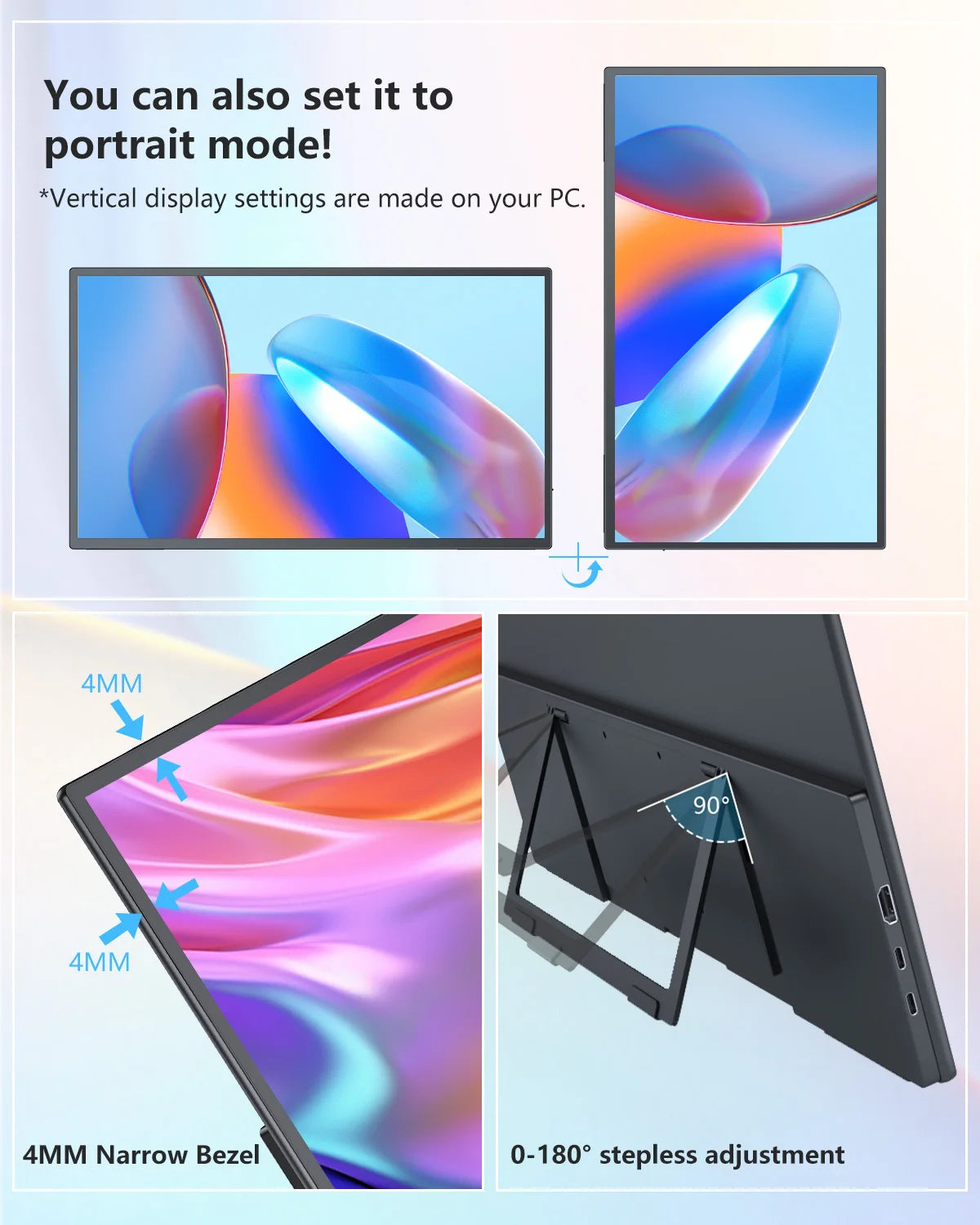 21.5 inch 120Hz Computer Gaming Monitor w/ 180° Adjustable Stand 1080P HDR Portable Display USB-C HDMI For Desktop