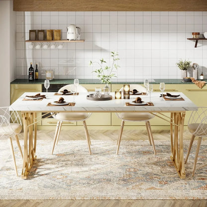 63 inch Modern Dining Table, Large Kitchen Table for 4-6 People, Unique Rectangular Dinner Table Kitchen & Dining Room Furniture