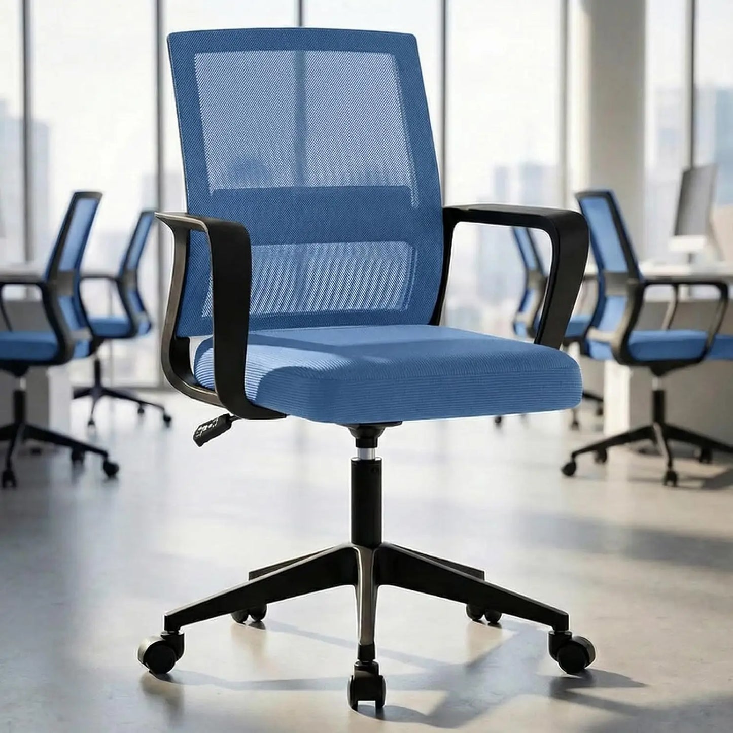 Mid-Back Upholstery and Mesh Office Chair Black Height-Adjustable Armrests