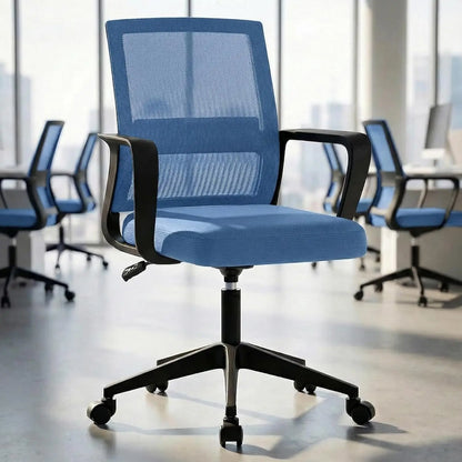 Mid-Back Upholstery and Mesh Office Chair Black Height-Adjustable Armrests