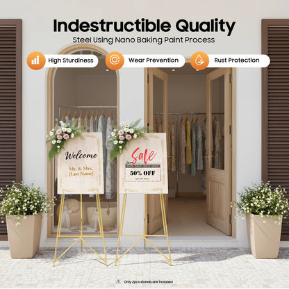 2Pcs Gold Display Easel Stand, Adjustable Photo Frame Holder for Wedding Poster Sign, Heavy Duty Steel Tripod 10kg Capacity