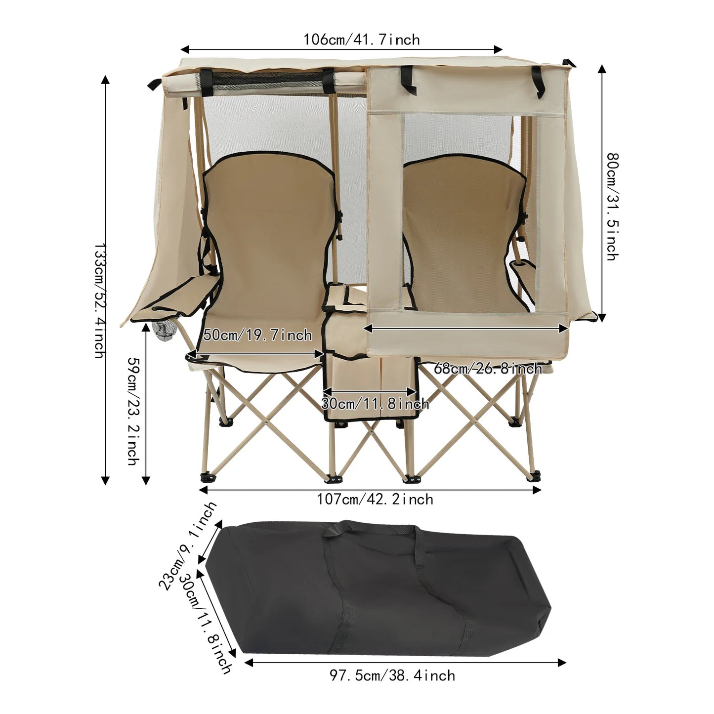 Double Outdoor Camping Chair with Canopy