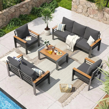 Aluminum Patio Furniture Set 7 Seats, Oversized Outdoor Sectional with Washable Thick Cushions, Coffee Table and Waterproof Covers