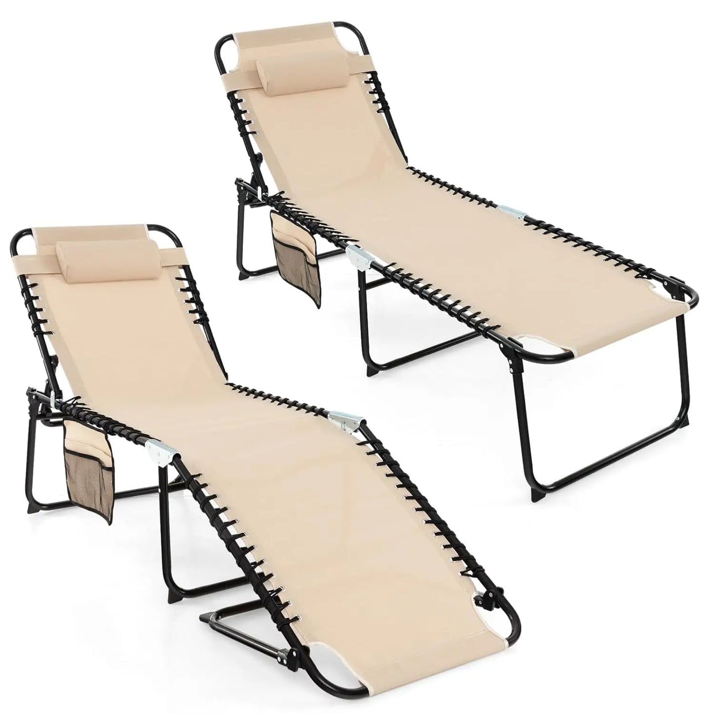Lounge Chairs for Outside, Extra High Folding Beach Tanning Lounger with Adjustable Backrest, Customized