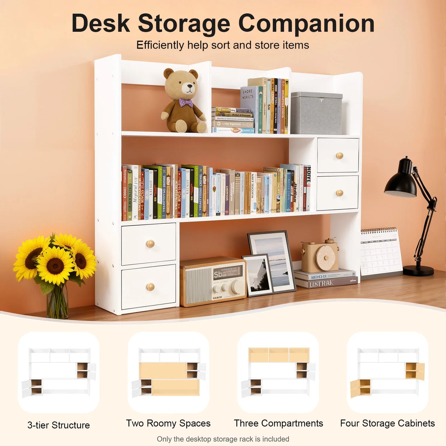 White Bookshelf Desktop Storage Rack