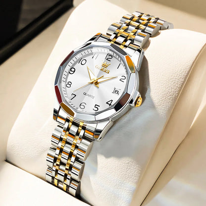 Ladies Waterproof Stainless Steel Luminous Dial and Date Quartz Watch