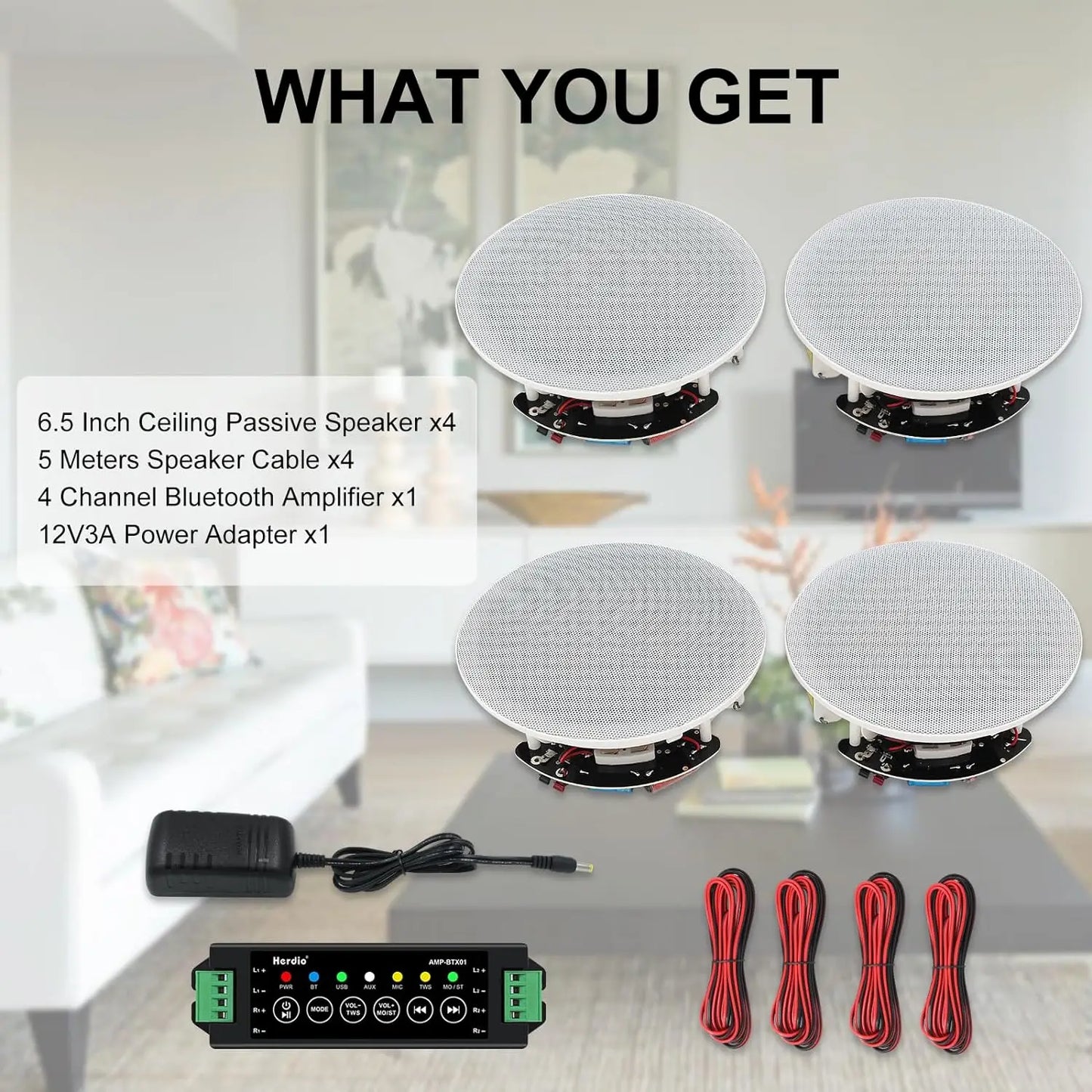 4PCS 6.5" Bluetooth In Ceiling Speakers