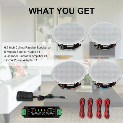 4PCS 6.5" Bluetooth In Ceiling Speakers