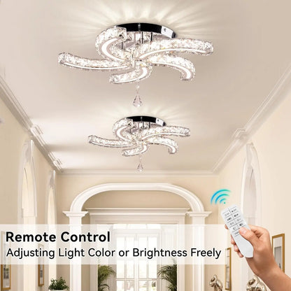 19.7" Dimmable Crystal Semi Flush Mount 5-Light LED Modern Chandelier with Remote