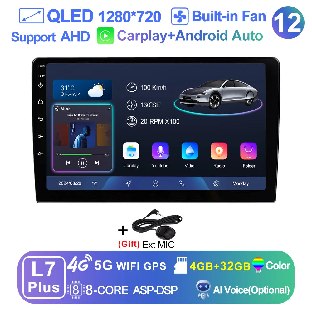 9 inch Wireless Carplay 2din Android 15 Car Radio and Multimedia Video Player