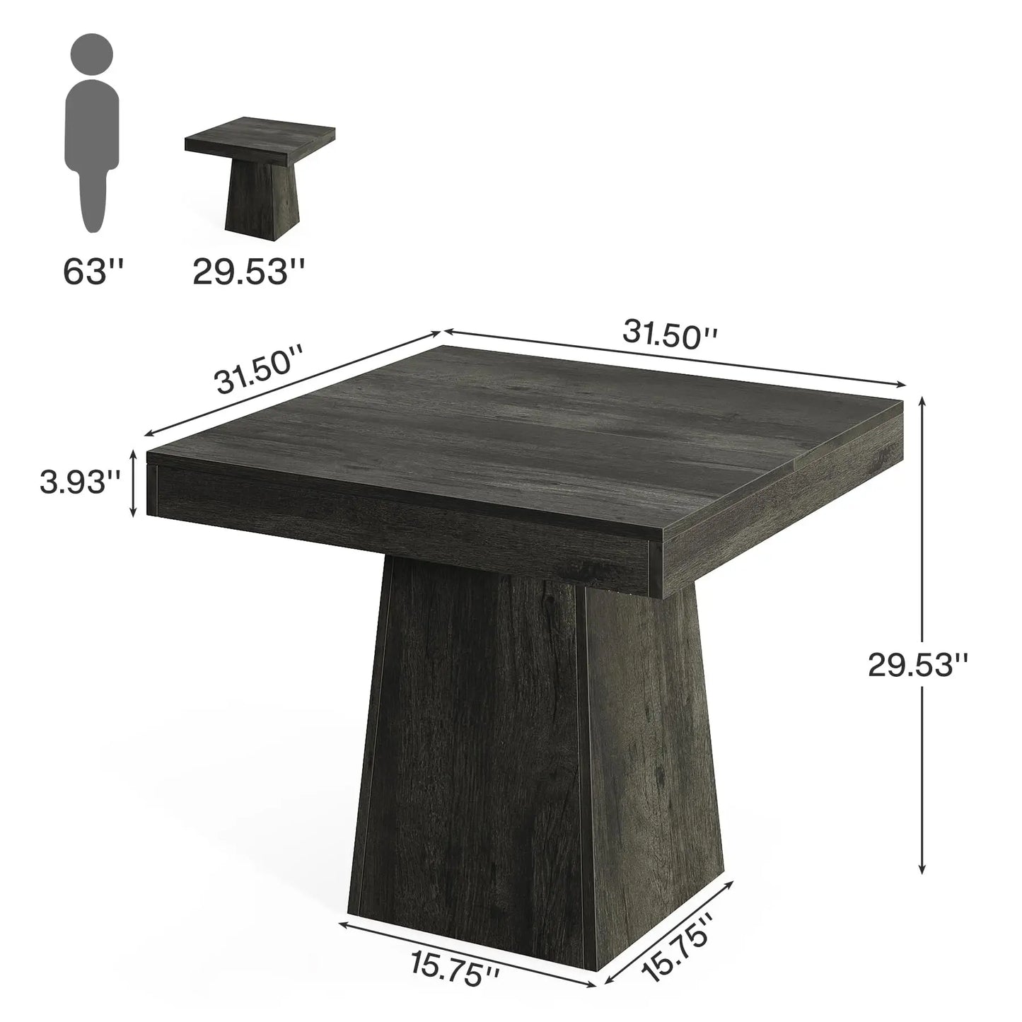 Square Dining Table for 4 with Sturdy Pedestal Base,
