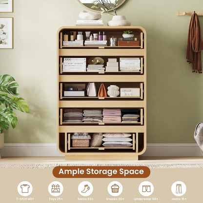 Tall Dresser for Bedroom, 5 Drawer Vertical Dresser w/Curved Profile Design