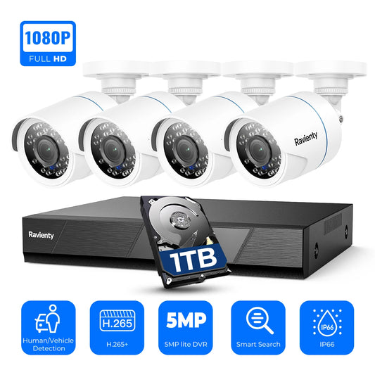 1080P 8CH CCTV Security Camera System AI Human/Vehicle Detection 5MP Lite DVR 2MP Wired Surveillance Cameras IR Night Vision