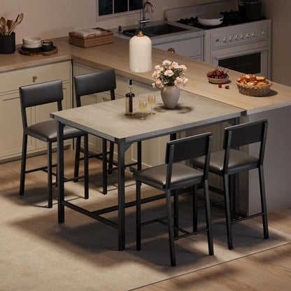 5-Piece Dining Table Set, Bar Table Set with 4 Upholstered Chairs for Pub, Dining Room, Kitchen