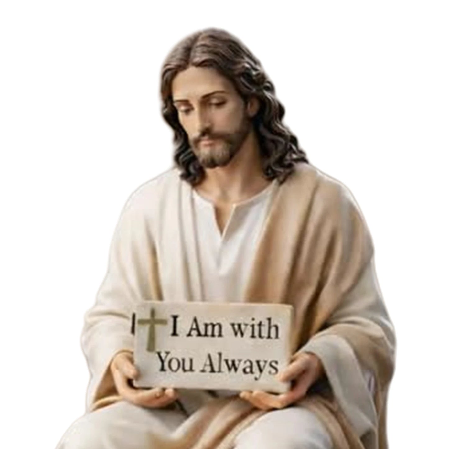 Jesus Christ Statue with I Am with You Always Sign